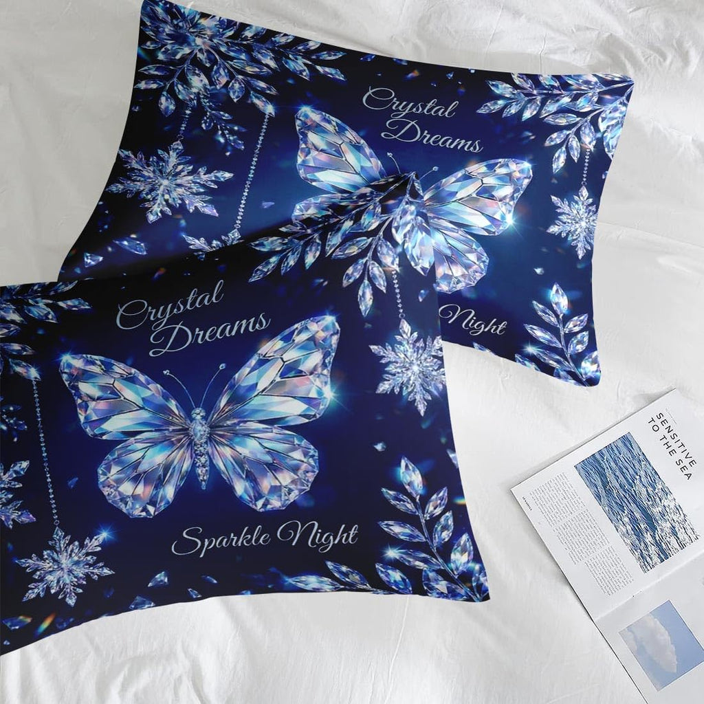 Queen Comforter Set with Sheets, 7 Pieces Butterfly Crystal Bedding