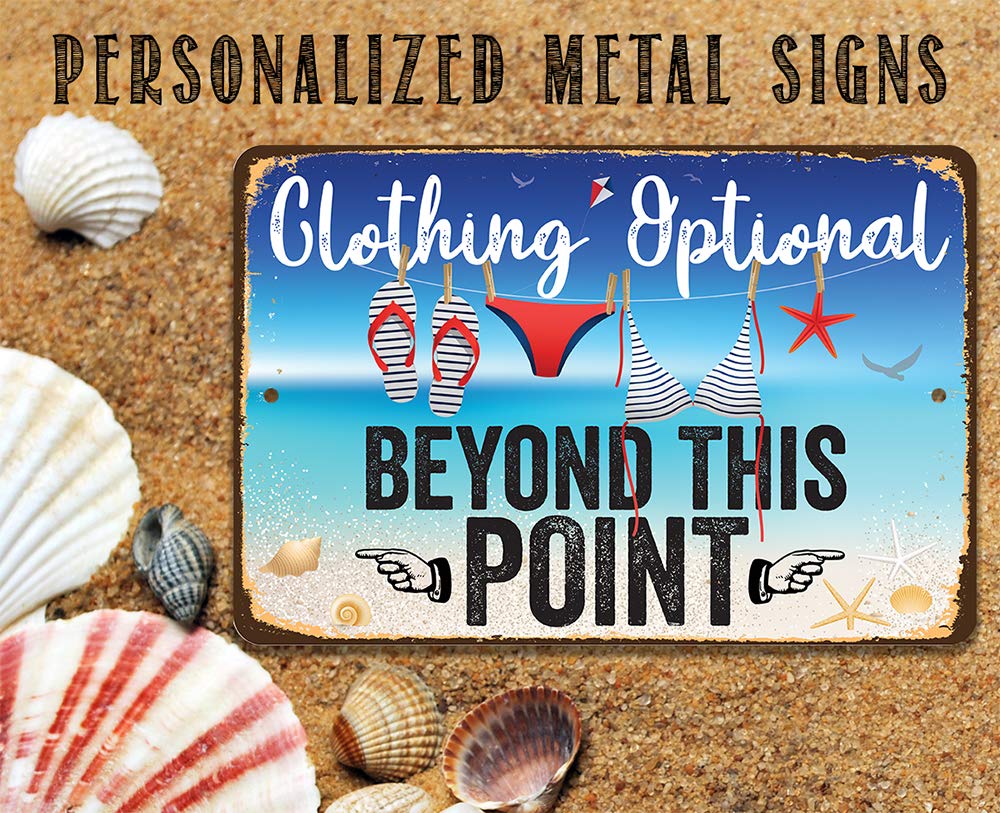 Beach Decor - Clothing Optional Beyond This Point - Beach Sign Metal Sign - Wall Art Beach Signs for Indoor/Outdoor