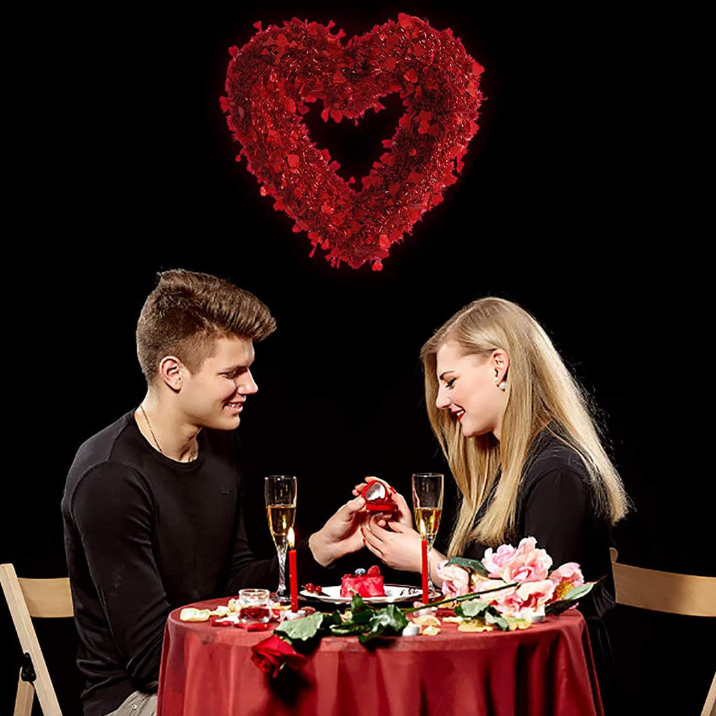 Valentine's Day Wreath for Front Door, Tinsel Heart Shaped Wreath Hanging Wall Decorations - 14 Inches, Valentines
