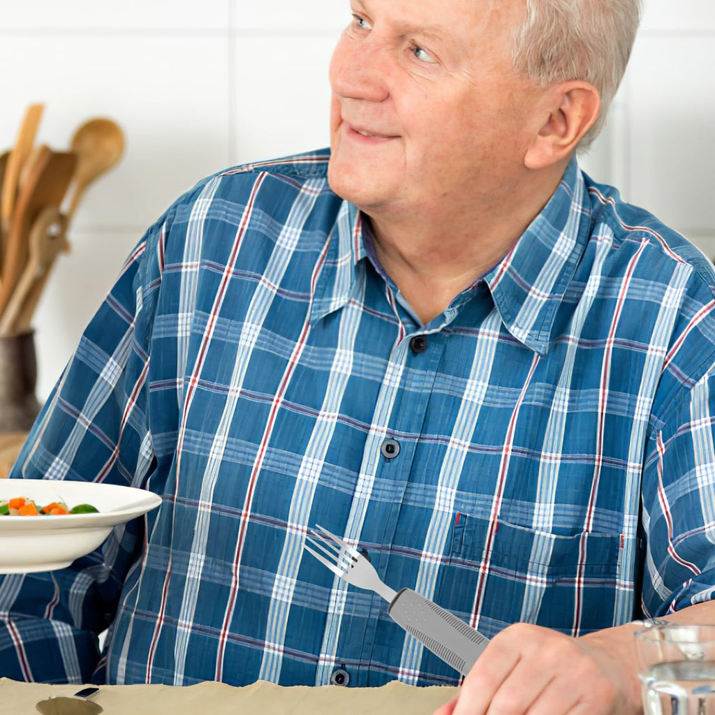 Adaptive Utensils Set for Elderly Anti-Shake Tableware with Wide Handles Fork Spoon Cutter for Hand Tremors Arthritis