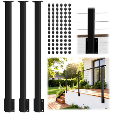 3 Pack Side Mount Cable Railing Post for 42" Railing System (Post Body 48"), Level Drilled Space-Saving Fascia Mount