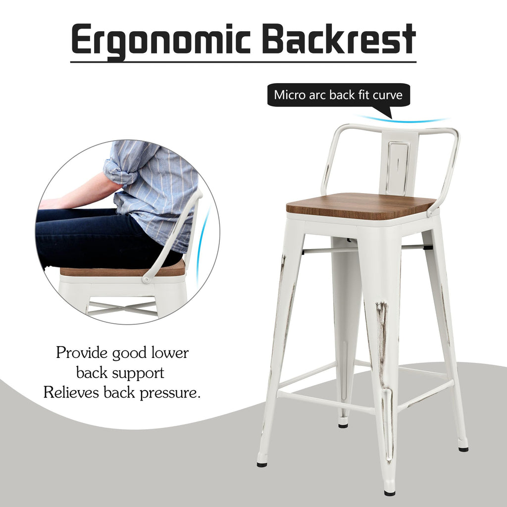 24" Barstools Set of 4 Counter Height Bar Stools Chair-Distressed White
