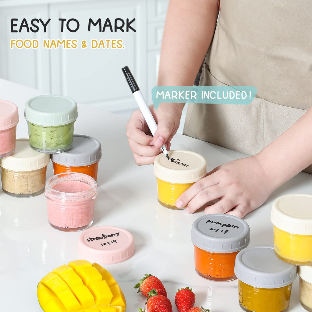 12Pack Glass Baby Food Storage Containers - 4 oz Baby Food Storage Jars With Lids, Baby Food Maker, Microwave