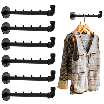 Industrial Wall Pipe Clothes Bar - Heavy Duty Coat Hanger with Hook, Wall-Mounted Garment Holder Racks, Wall Clothing