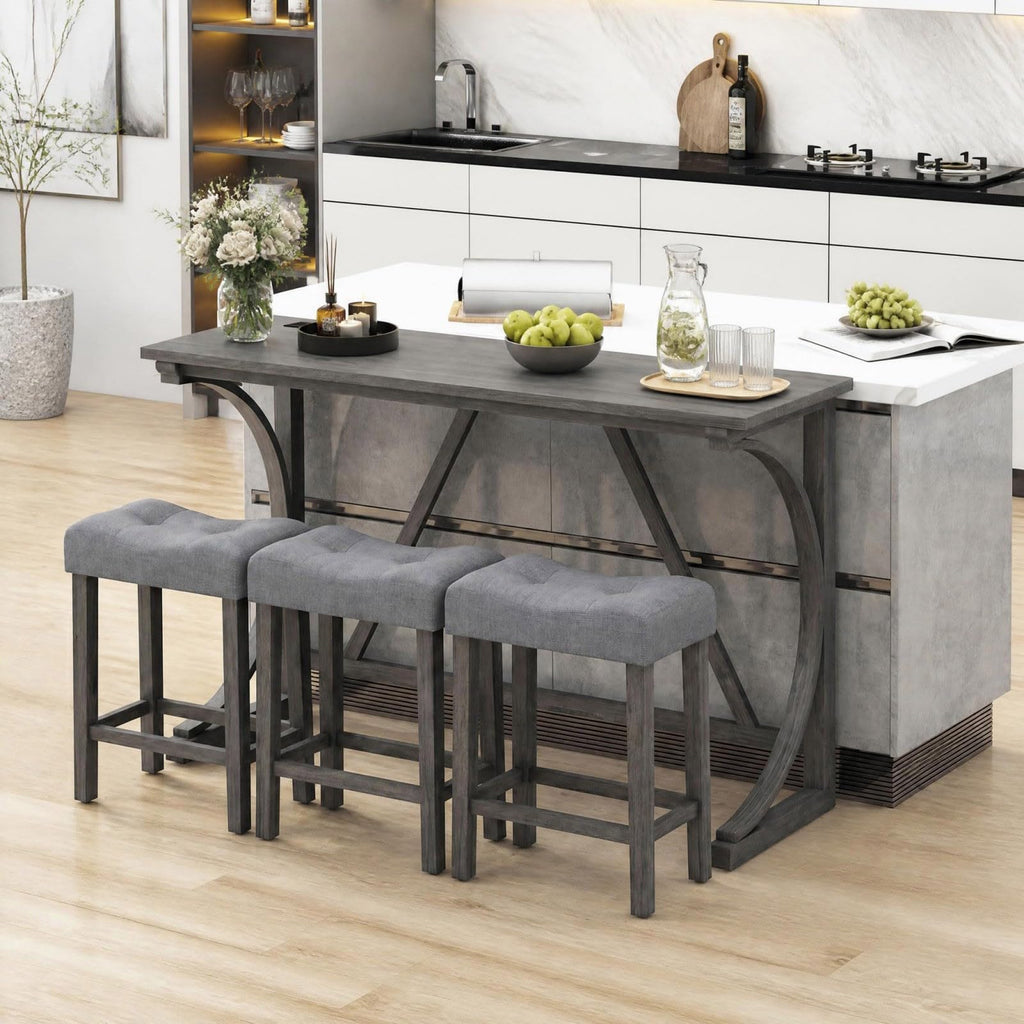 4-Piece Counter Height Bar Table Set with Power Outlet, Grey
