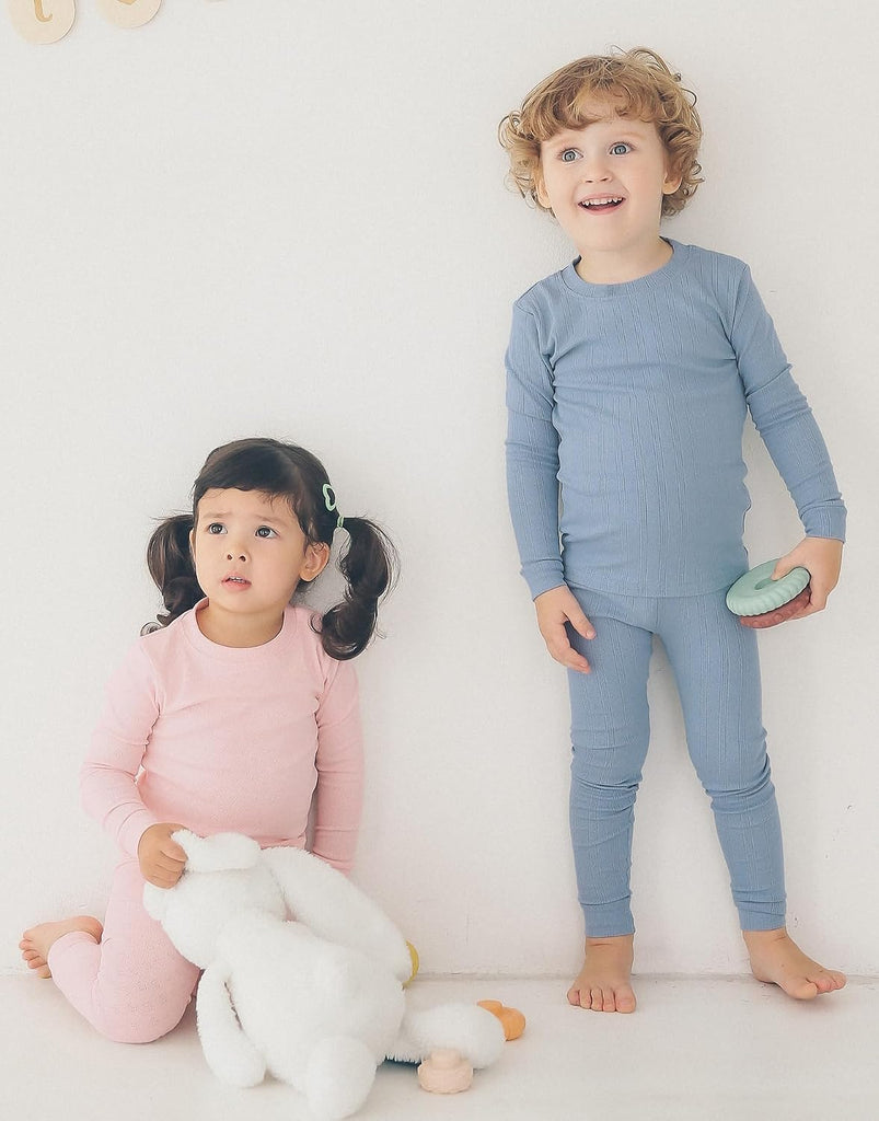 Toddler Kids Jacquard Pointelle Super Soft Lightweight Breathable Modal Cotton Sleepwear Pajamas Set