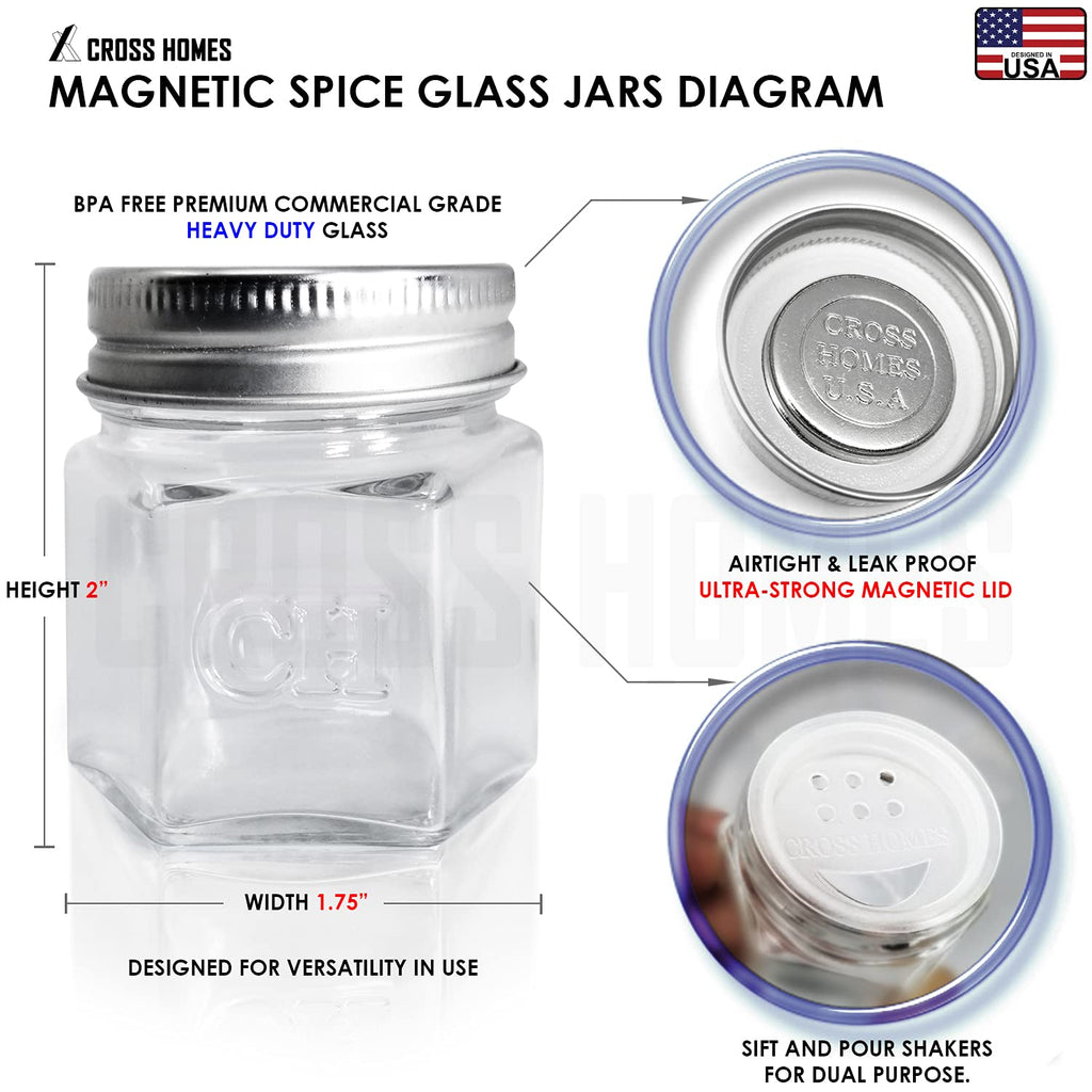 30 Set Magnetic Spice Jars for Refrigerator Hexagon Glass Spice Jars with Magnetic Lids, Shaker, Spice Labels