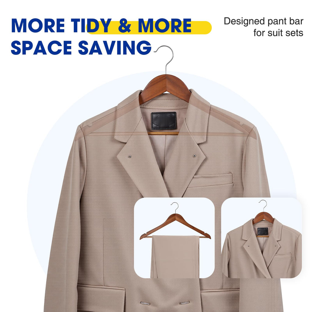 50 Pack Wooden Hangers, Wooden Clothes Hangers with Smooth Pant Bar and Shoulder Notches, Heavy Duty Hangers with