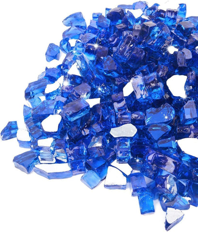 20 lbs Fire Glass for Propane Fire Pit, 1/2-Inch Reflective Fireplace Glass Rocks for Fire Pit Table, Cobalt Blue