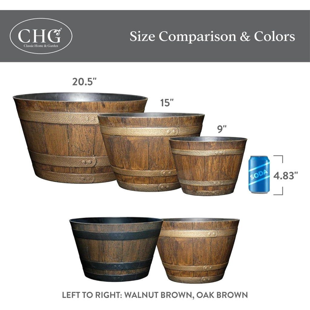 Whiskey Barrel Planter 5 Pack, 9", Distressed Oak