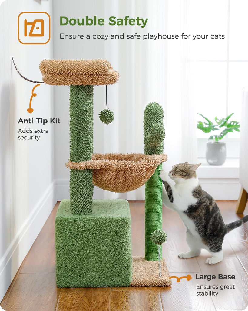 4-in-1 Cactus Cat Tree for Kittens & Small Cats, 33in Green Tower