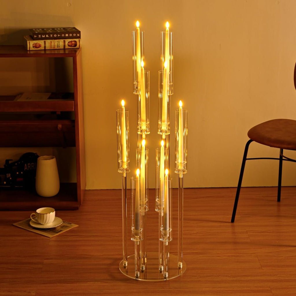 4 Sets 10 Arms Acrylic Candelabra Wedding Centerpiece,33.7Inches Floor Clear Candlesticks Holder with Acrylic Shade