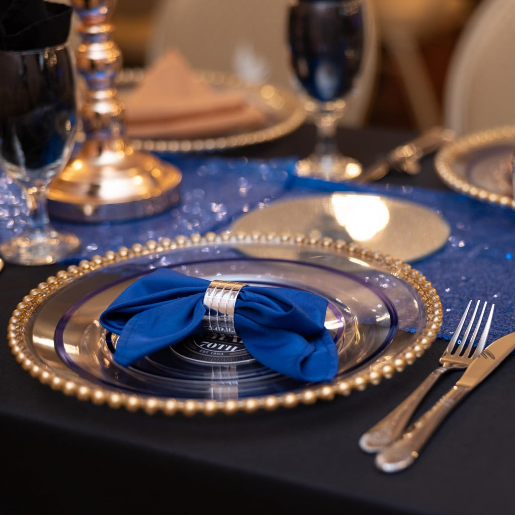 13" Charger Plates - Set of 12 - Gold Round Acrylic Disposable Chargers with Beaded Rim, Ideal for Dinner Party