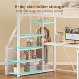 Stairway Twin Loft Bed with L Shaped Desk and Wardrobe, Metal Loft Bed Frame with Stairs, 3 Fabric Drawers