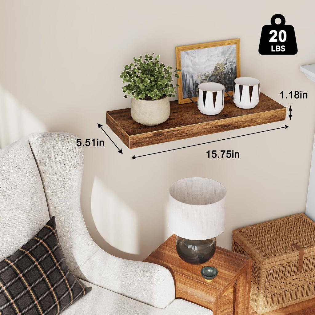 Floating Shelves for Wall Decor (Rustic Brown, Set of 2, 15.7 Inch)