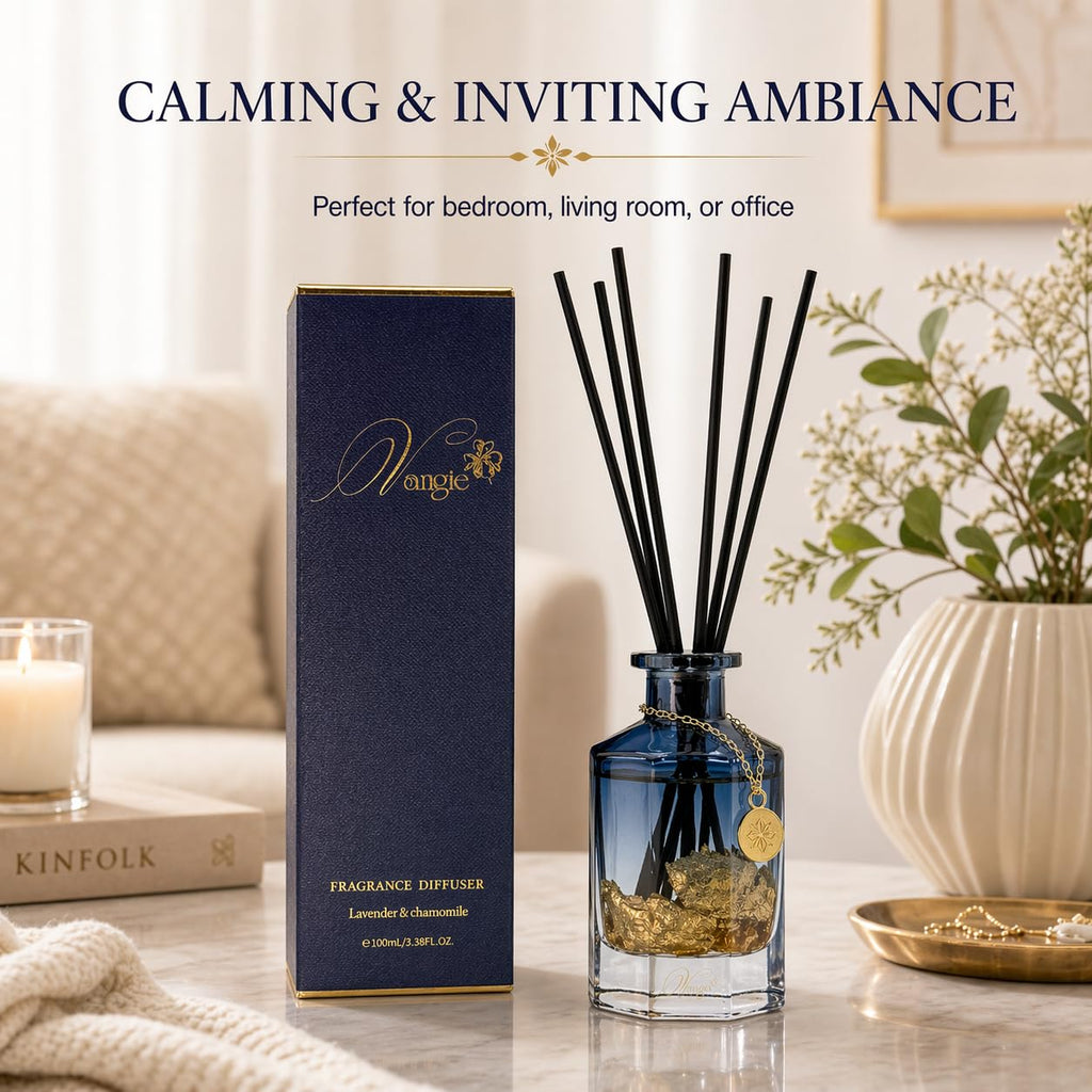 Luxury Reed Diffuser | Lavender & Chamomile Calming Scent | Floating Gold Leaf Glass Bottle | Long-Lasting Aroma