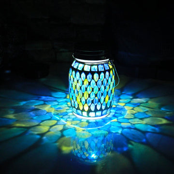 Mosaic Glass Solar Hanging Lantern, Waterproof Outdoor Garden Light