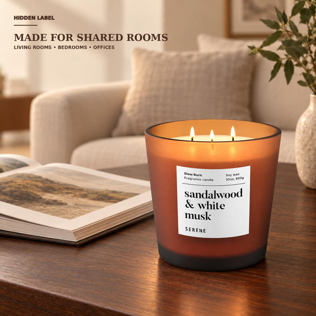 Sandalwood White Musk Scented Candle, 30 oz Soy Wax, 3-Wick