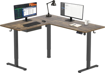 L Shaped Standing Desk 63" - Large Electric Corner Standing Desk, Height Adjustable Dual Motor Raises from 28.3" to