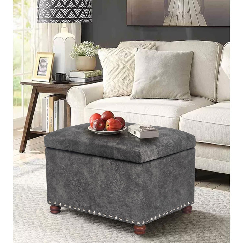 24'' Ottoman with Storage, Upholstered Storage Ottoman Stool, Velvet Tufted Cube Footstools Small, Hinged Foot Rest