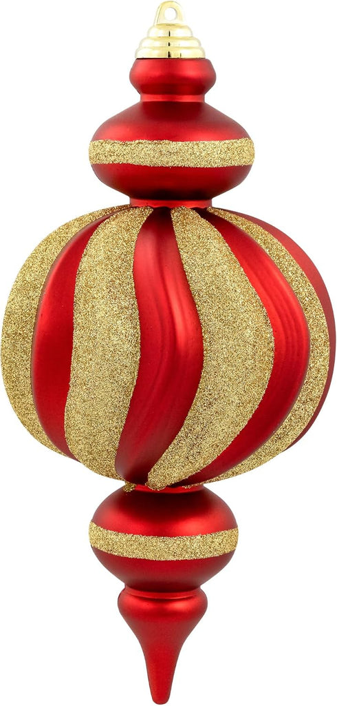 Shatterproof Commercial Size Finial Christmas Ornaments - 10" - Red and Gold - Set of 4