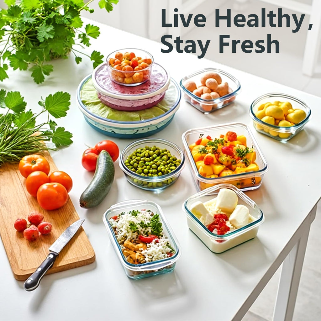 12 Pack Glass Food Storage Container Set with Lids Non Toxic, Stackable Borosilicate Glass Meal Prep Containers