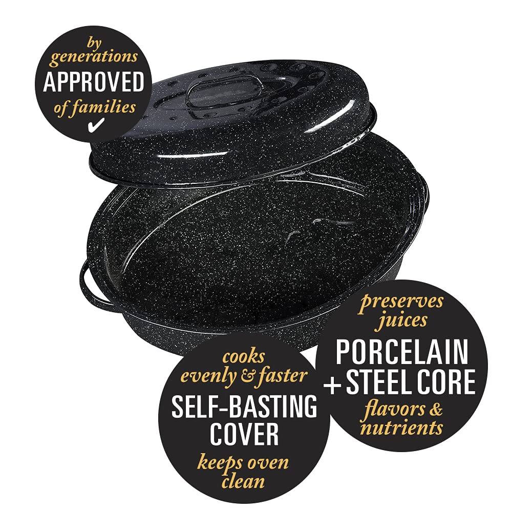 18-Inch Covered Oval Roaster - Speckled Black