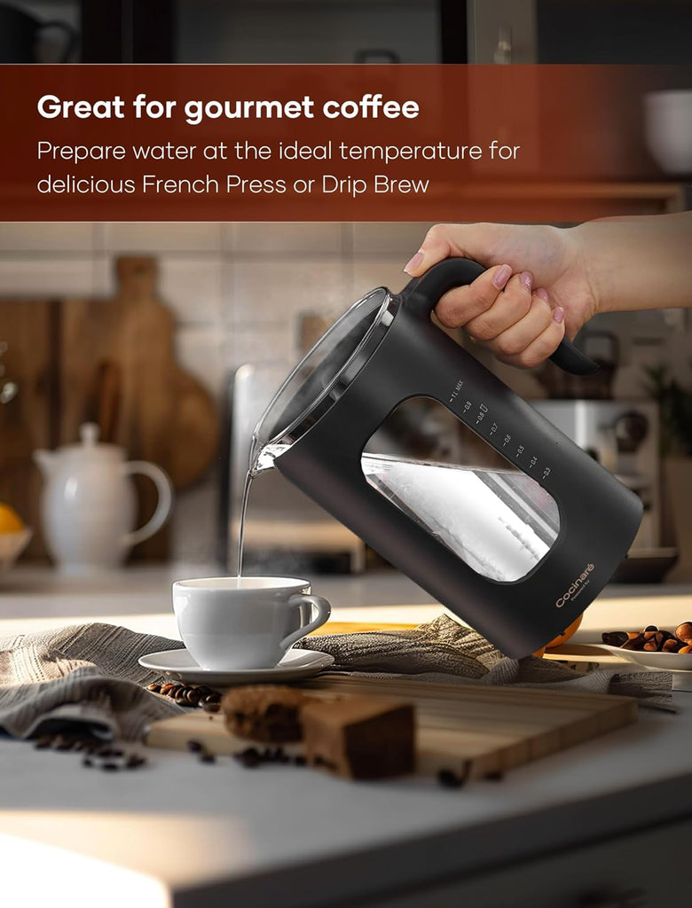 Electric Tea Kettle with Infuser, 1°F Temperature Control, 1 Liter | 1200W Fast Heating, BPA-Free Glass, Easy to