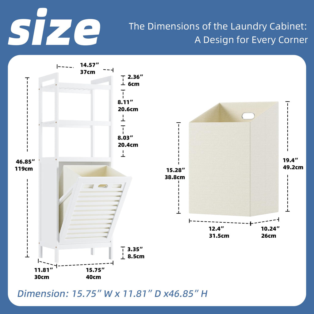Bamboo Tilt Out Hamper, 10 Gal Bathroom Laundry Cabinet with Hidden Foldable Basket, Freestanding Clothes Storage