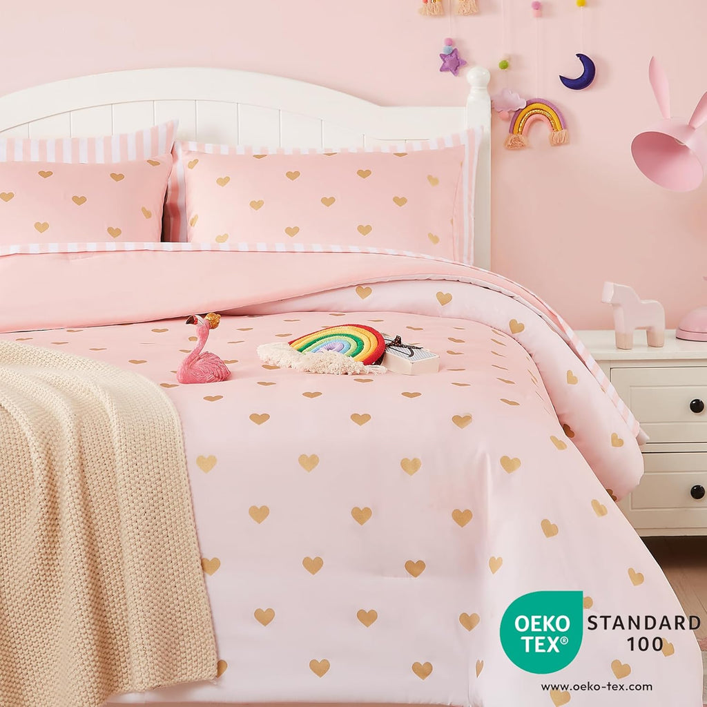 Full Comforter Sets with Sheets for Girls-7 Pieces Full Bedding Sets with Pink White Gradient Ombre Comforter