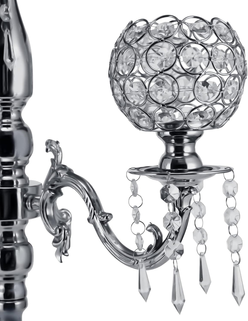5 Arms 29.5in Tall Floor Candelabra Centerpieces Silver Crystal Candlestick Holders Crystal Chandelier Candle Holder