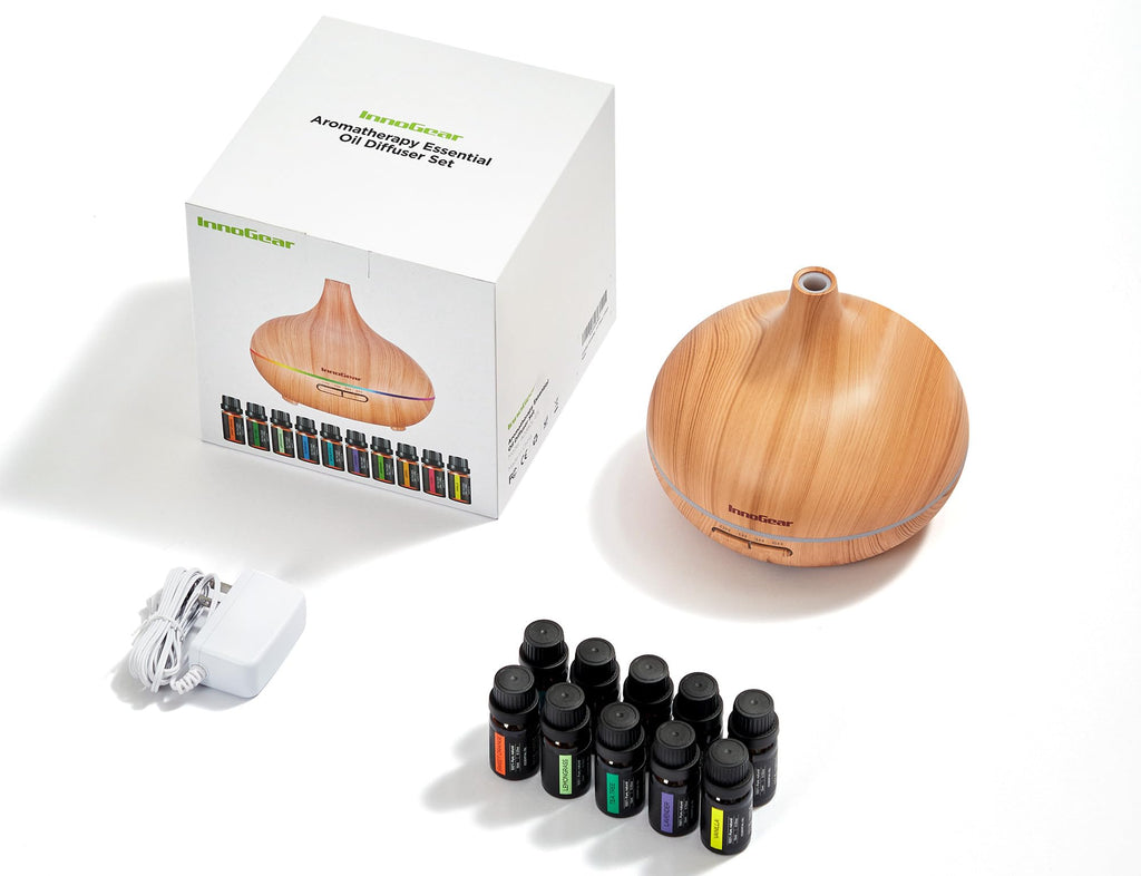 400ml Aromatherapy Essential Oil Diffuser 10 Oils Gift Set, Yellow
