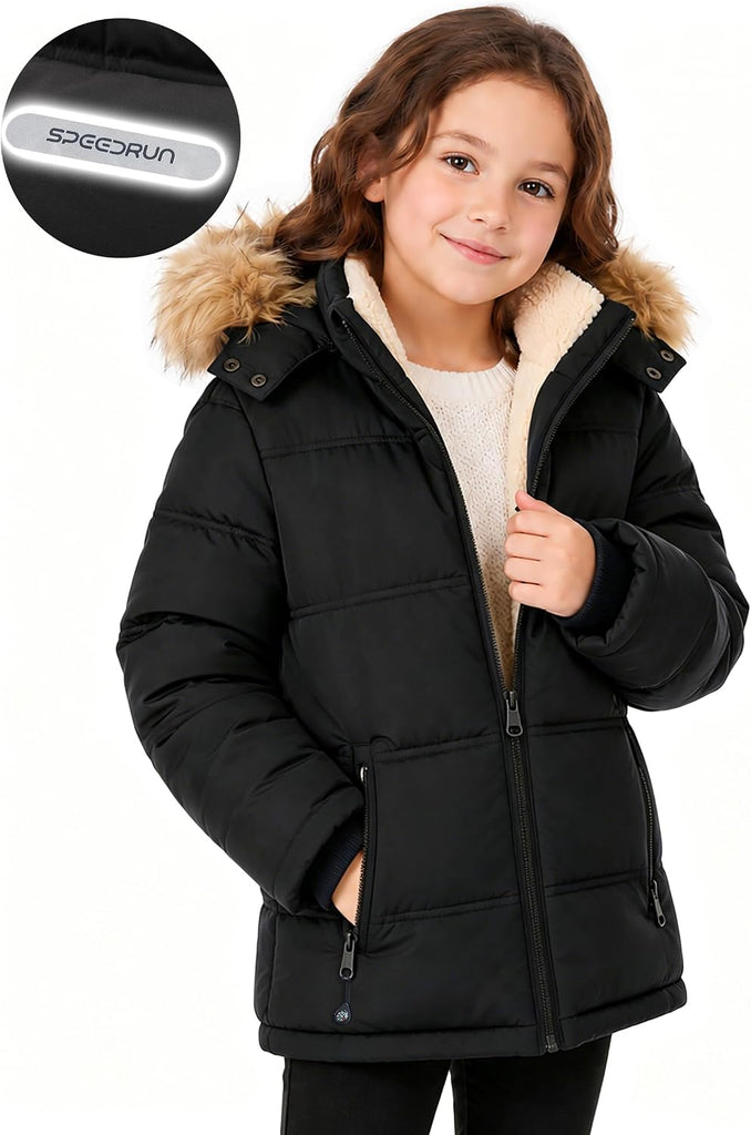 Boy's Girl's Winter Coat Puffer Sherpa Warm Jacket with Detachable Fur Hood