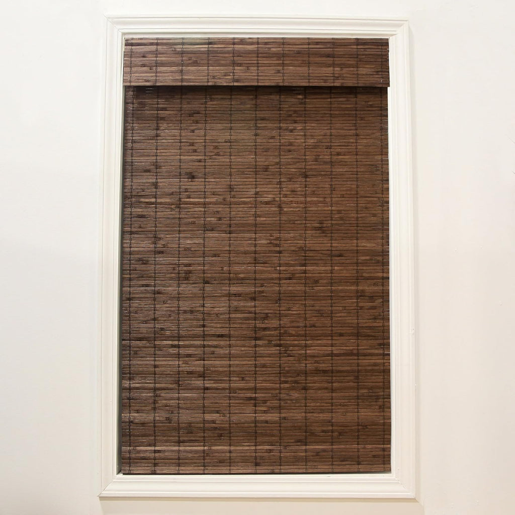 Cordless Bamboo Roman Shades for Windows - Flatstick Bamboo Blinds for Semi-Private Light Control - Easy to Lift & Fold Up Window Shades - Cocoa - 23 in. W x 64 in. L - (2216300E)