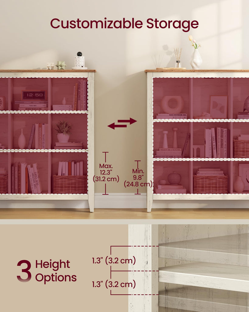 Farmhouse Bookshelf, 9-Cube Storage Organizer with Legs