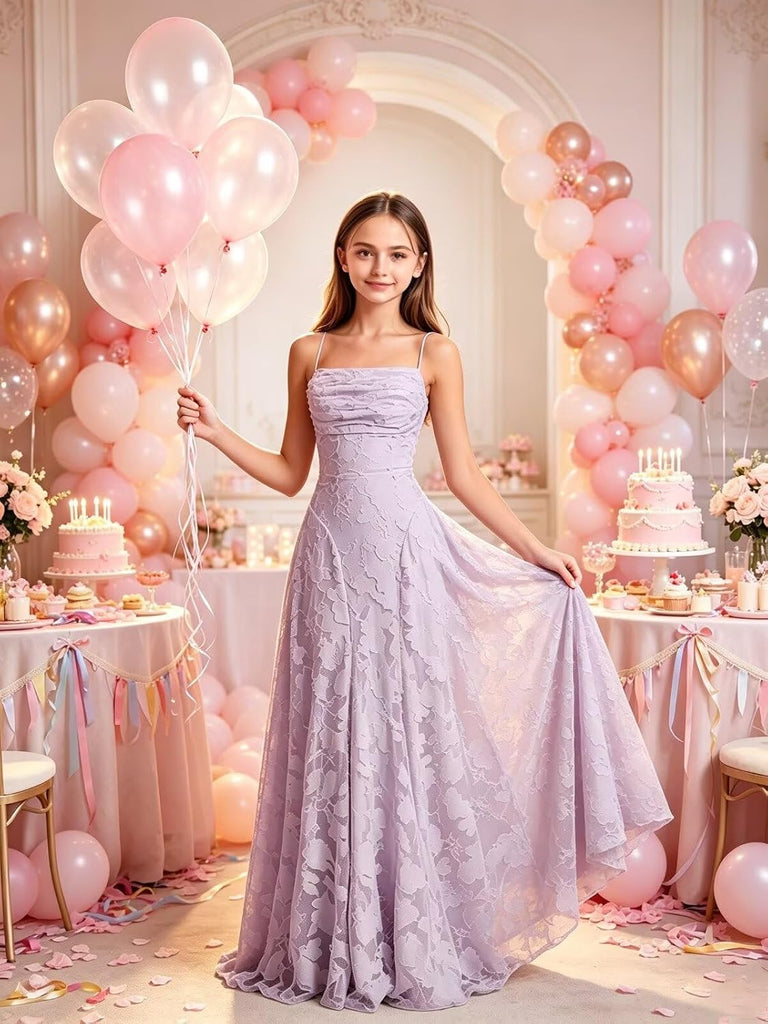Floral Lace Junior Bridesmaid Dress Square Neck Flower Girl Dress