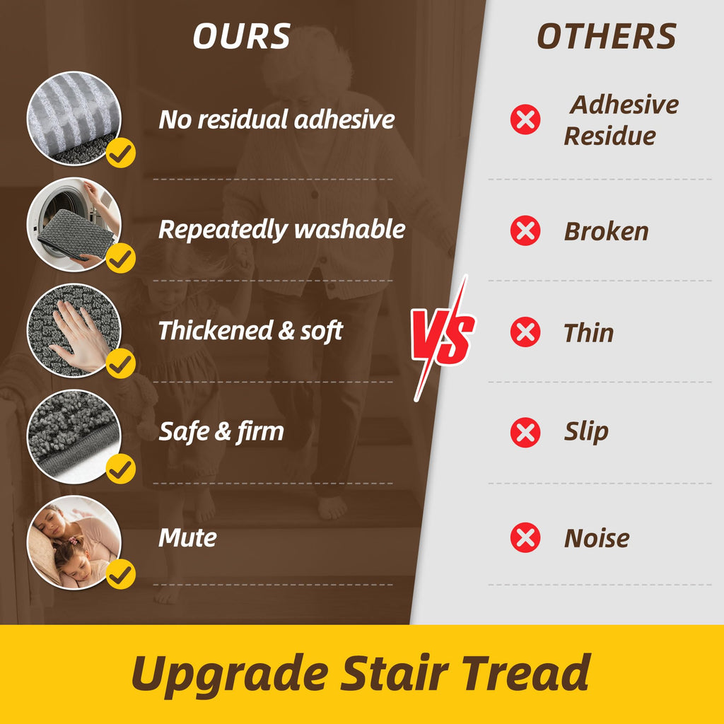 Stair Treads for Wooden Steps Indoor, 14 Pack, 9" x 28", Light Grey