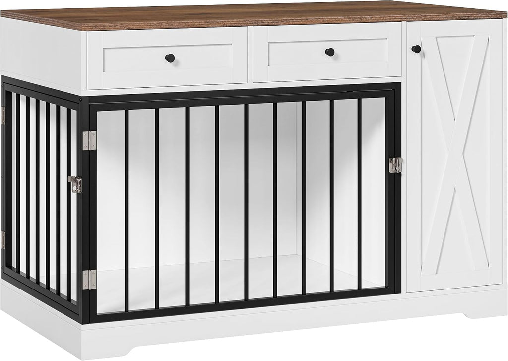 Dog Crate Furniture Kennel with Double Doors Wooden Pet House with 2 Drawers and Storage Cabinet, Indoor Dog Cage