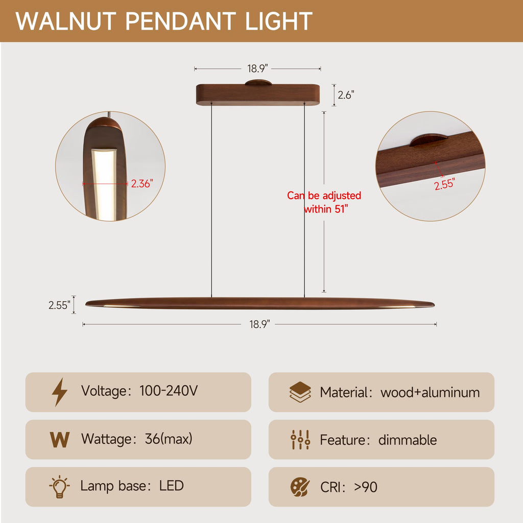 51" Wood Linear Pendant Hanging Lights Modern Light Linear Chandelier Wood Dinning Room Lighting 50w Dimmable