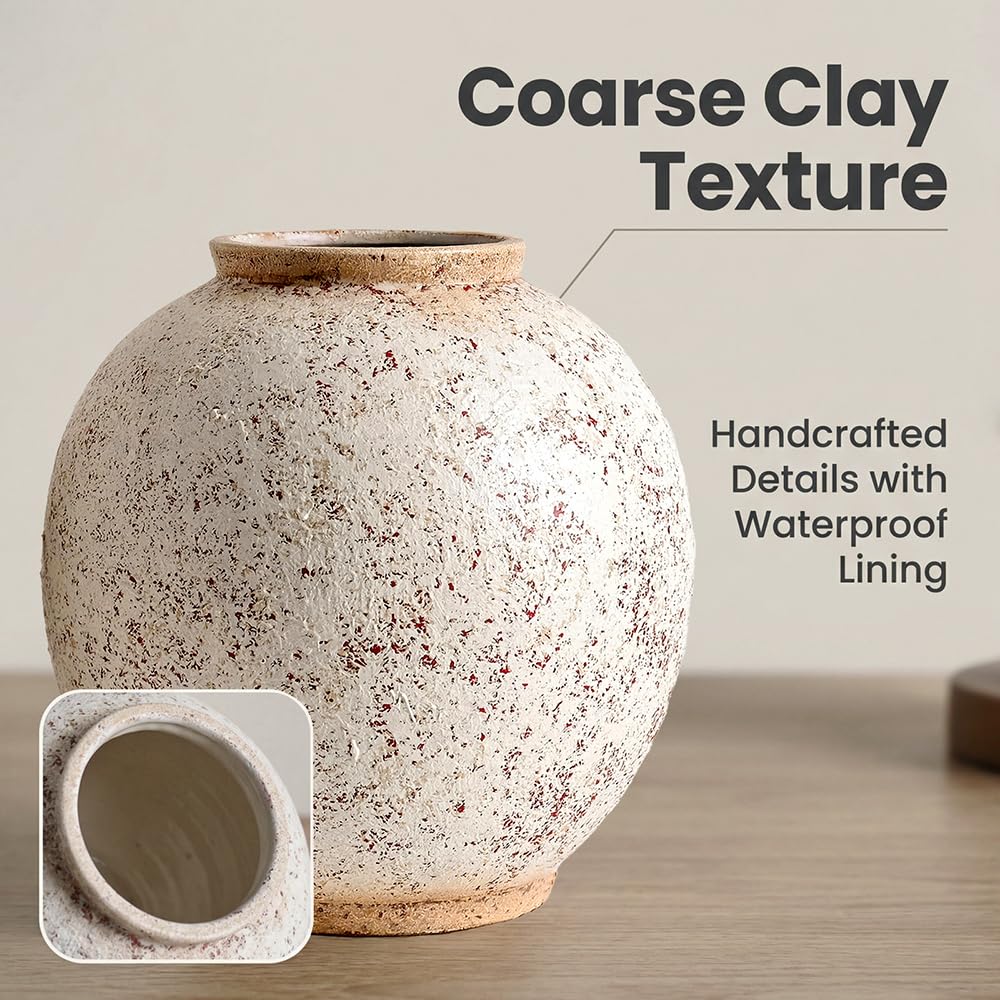 Large Ceramic Vase, 10.8" H, Red White Speckled
