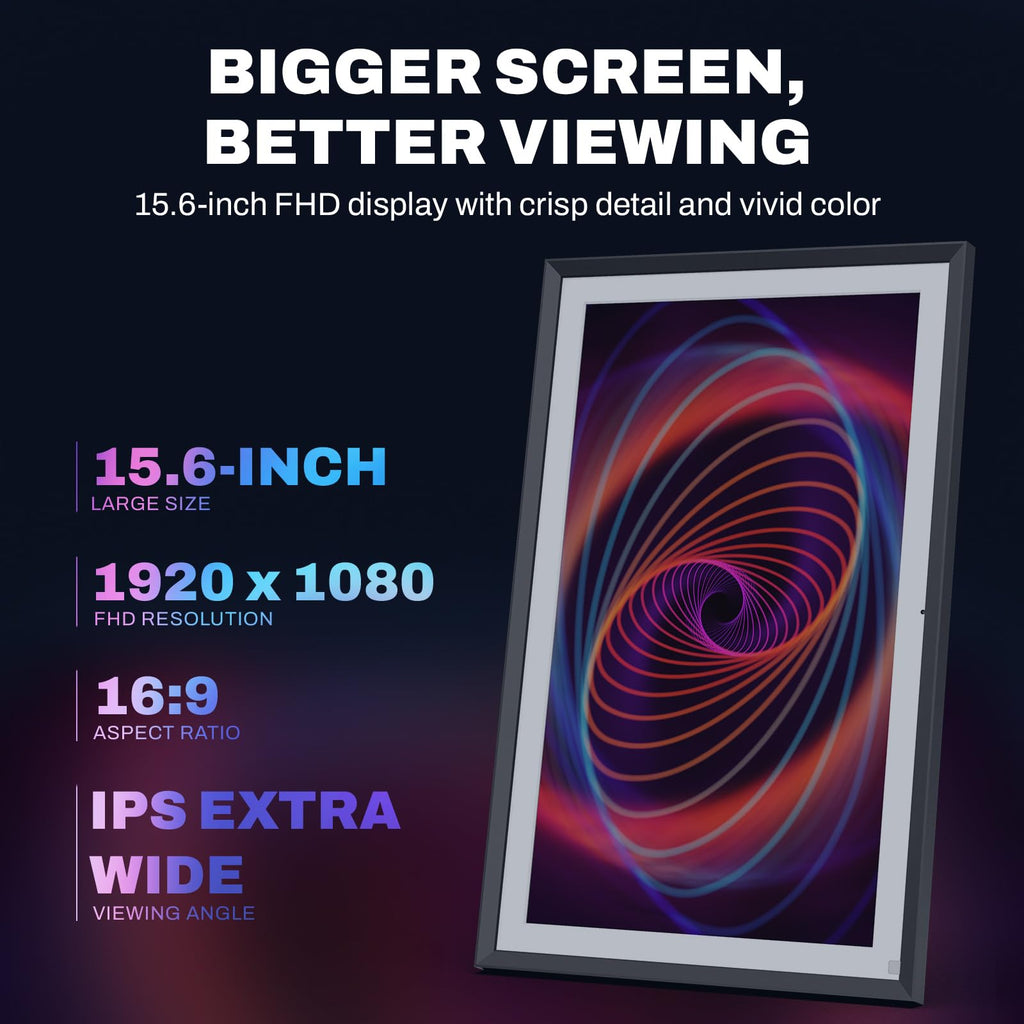 15.6" Digital Picture Frame, Touchscreen Large Display, 32GB