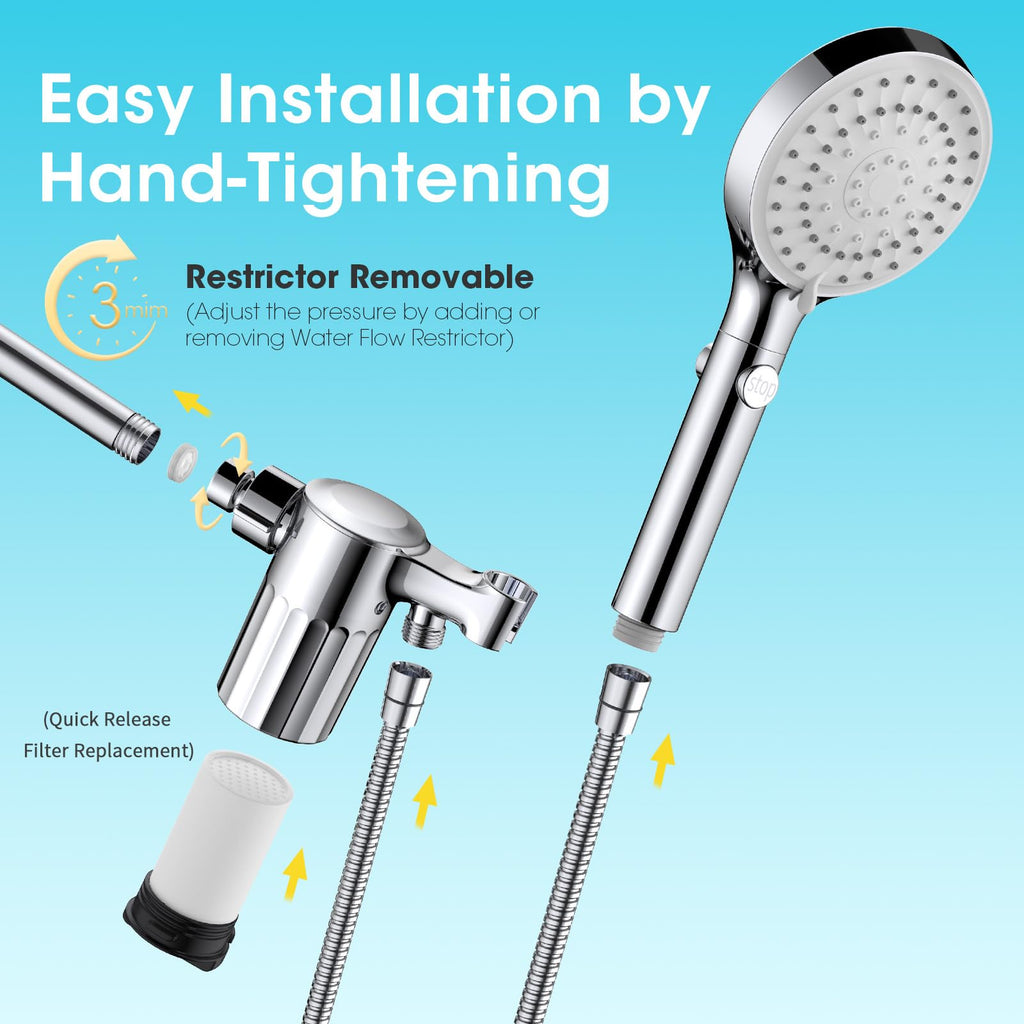 High Pressure Filtered Handheld Shower Head with Hose, Chrome