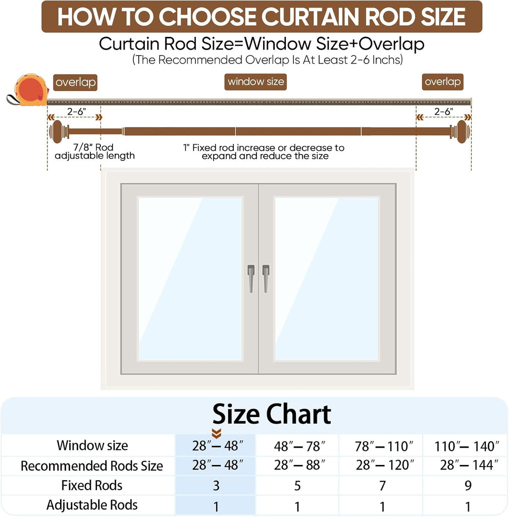 Bronze Curtain Rods for Windows Decorative 1 Inch Diameter Single Window Curtain Rod Set