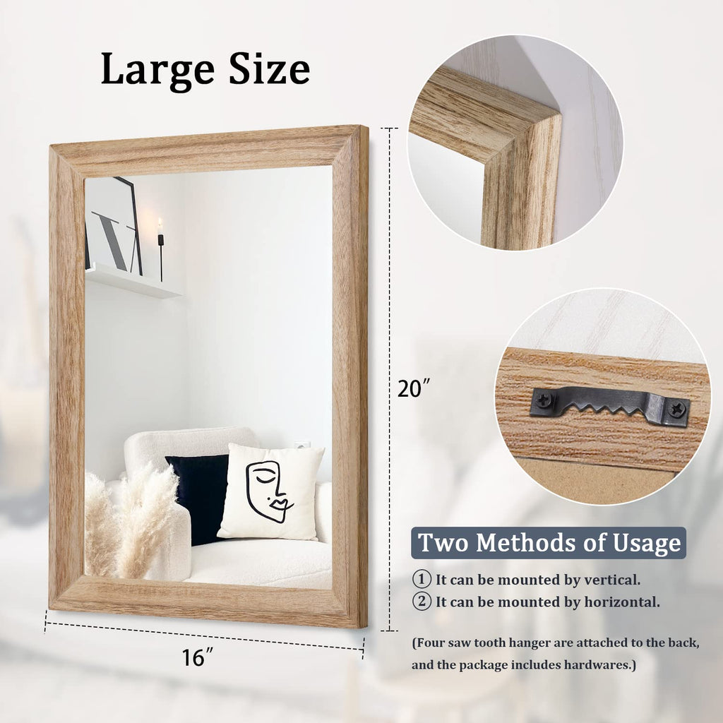 Rustic Mirrors for Wall Rectangle Wooden Frame Hanging Mirror Bathroom Living Room Entryway Large 20"x16"
