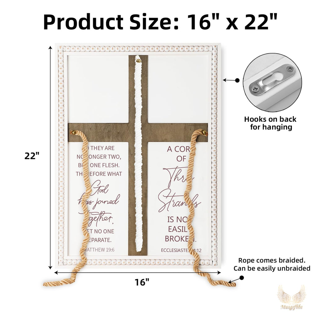 A Cord of Three Strands Wedding Ceremony Sign 16×22 in - Unity Rope Cross Braid for Wedding Unity Ideas with Bible