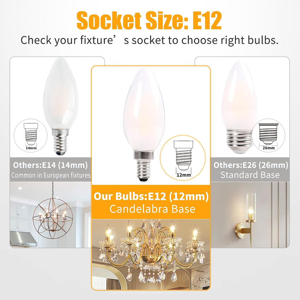 Dimmable Led Chandelier Light Bulbs, E12 Frosted Candelabra Bulb