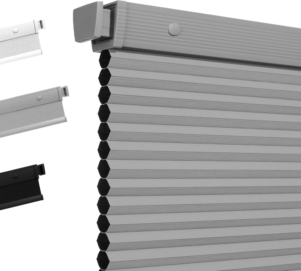 No Drill Cellular Shades for Indoor Windows,White, | Noise R - Light Gray X