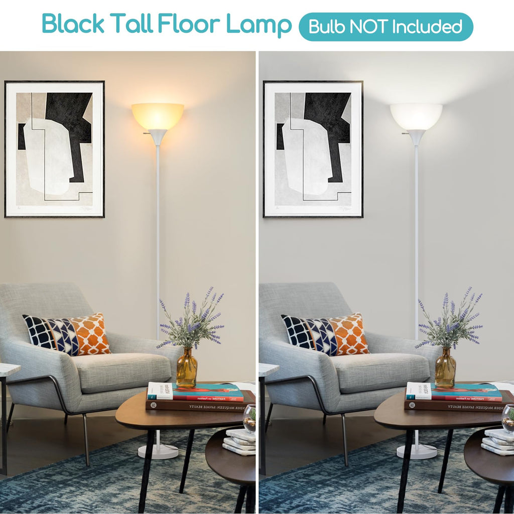 Floor Lamp, LED Standing Lamps with White Plastic Shade, Corner Floor Lights Bedroom, Rotary Switch, Bulb not