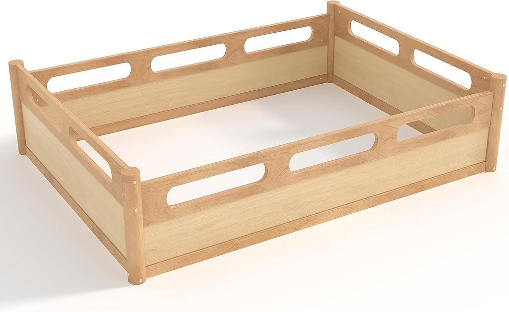 Pine Wood Floor Bed Frame with 16.5"Full-Length Guardrails