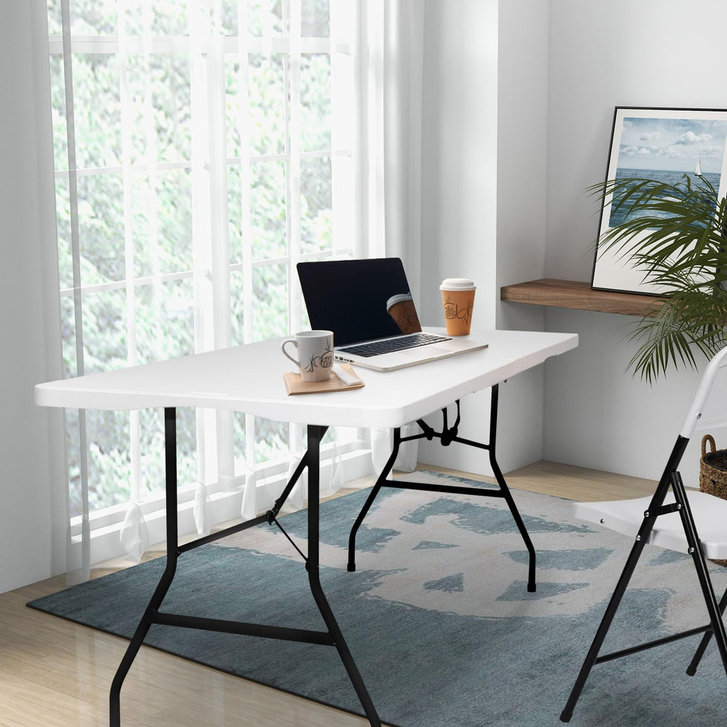 6FT Folding Table Heavy Duty Portable Plastic Foldable Table White